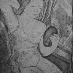 Naine peegliga II osamakse by Aino Bach, 1937, akvatinta, kuivnõel, sold Oct 2010
