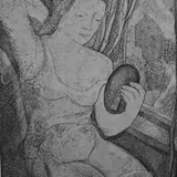 Aino Bach, Naine peegliga II osamakse, 1937, akvatinta, kuivnõel