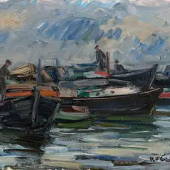 Valdemar Väli, Etüüd saare kalasadamast, 1960, õli, papp