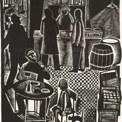 Henno Arrak, Hommik äärelinnas, 1964, linoollõige