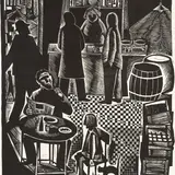 Henno Arrak, Hommik äärelinnas, 1964, linoollõige