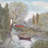 Peeter Mudist, Maastik paadiga, 1998, õli papp