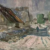 Evald Okas, Külatänav Muhus, 1960, õli, lõuend