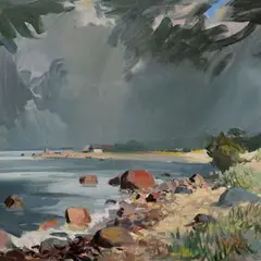 Richard Uutmaa, Äikese-eelsel rannal, 1968, õli, lõuend