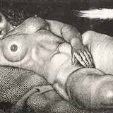 Lamav akt kanepiriidel by Eduard Wiiralt, 1933, puugravüür, sold Apr 2008