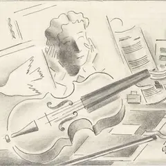 Aleksander Krims, Natüürmort viiuliga, 1930, pliiats, tušš