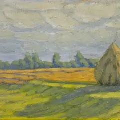 August Pulst, Heinakuhi koduväljal, 1913, õli, lõuend, vineer