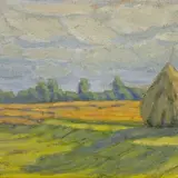 August Pulst, Heinakuhi koduväljal, 1913, õli, lõuend, vineer
