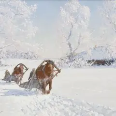 Andrei Jegorov, Maastik kahe saaniga, 1920 - 1930, tempera, papp