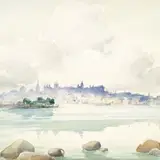 Julius Gentalen, Tallinna vaade merelt, 1955, akvarell