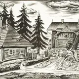 Arkadio Laigo, Vahi põllutöökooli kõrvalhooned, 1936, puugravüür