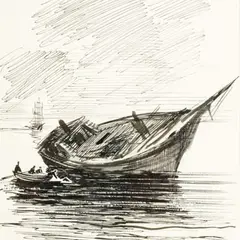 Illustratsioon "Peremeheta laev" by Richard Kaljo, 1956, tušš, sold Oct 2007