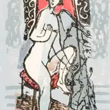 Eduard Rüga, Istuv figuur, 1952, värviline linoollõige
