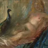 Evald Okas, Naine paabulinnuga, 1939, Õli, vineer