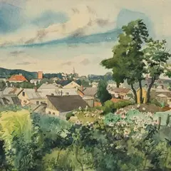 Eduard Maaser, Tartu vaade II (katused), 1950, Akvarell