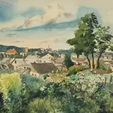 Eduard Maaser, Tartu vaade II (katused), 1950, Akvarell
