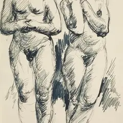 Kaarel Liimand, Kaks seisvat akti otsevaates, 1932 - 1933, Tint, sulg, pber