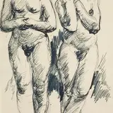 Kaarel Liimand, Kaks seisvat akti otsevaates, 1932 - 1933, Tint, sulg, pber