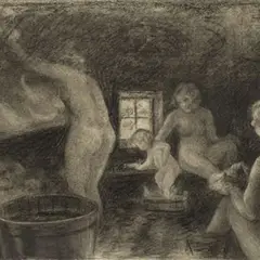 Nikolai Kummits, Naised saunas, 1936, Süsi, paber