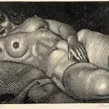 Lamav akt kanepiriidel by Eduard Wiiralt, 1933, puugravüür, sold Jan 2007