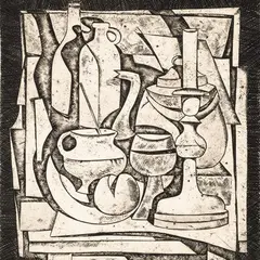 Avo Keerend, Natüürmort mustal foonil, 1972, Plastikaatlõige