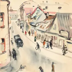 Eduard Maaser, Vaade Riia mäele, 1943, Akvarell