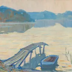 Raivo Korstnik, Järv paadi ja sillaga, 1961, Õli, lõuend