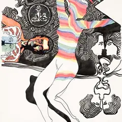 Endel Kõks, Rainbow-woman II, 1970, Tu&scaron;&scaron;, värviline pliiats, segatehnika