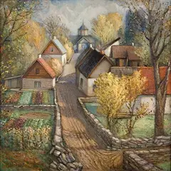 Ants Murakin, Vaade külatänavale, 1930, Õli, vineer