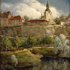 Julius Gentalen, Toompea vaade Schnelli tiigi poolt, 1938, Õli, lõuend