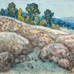 Ants Murakin, Kaljune maastik, 1950, Segatehnika, guašš, papp