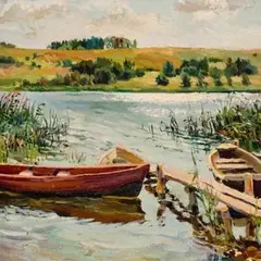 Oskar Raunam, Paadid kaldal, 1950, Õli, lõuend, papp
