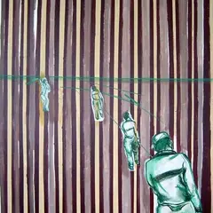 Katrin Koskaru, Lipp, rongkäik, 2005, Õli, akrüül, lõuend
