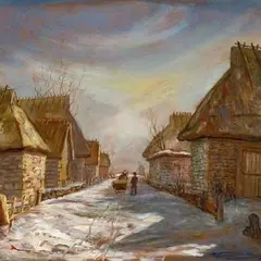 Nigul Espe, Vaade külatänavale, 1940, Õli, vineer