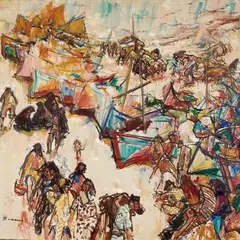 Eerik Haamer, Nazaré rannal, 1959, Õli, lõuend