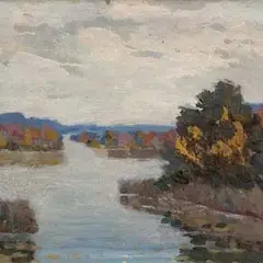 Karl August Hindrey, Maastik järvega, 1900, Õli, vineer