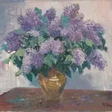 Natüürmort sirelitega by Richard Uutmaa, 1959, Õli, lõuend, sold Apr 2005
