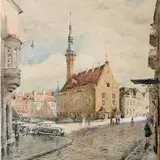 Karl Burman juunior, Raekoja plats, 1954, Akvarell, paber