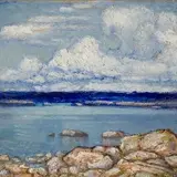Ants Murakin, Vaade kiviselt rannalt, 1940, Õli, papp
