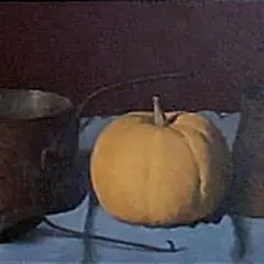 Olav Maran, Vaikelu kõrvitsa ja kulbiga, 2002, Õli, lõuend