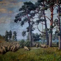 Märt Bormeister, Maastik lambakarjaga, 1952, Õli, lõuend