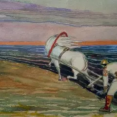 Aleksander Promet, Kalevipoeg kündmas, 1934, Akvarell