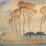 Paul Liivak, Majad puude vahel, 1930, Akvarell, paber