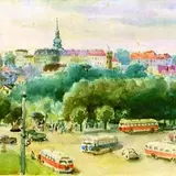Oskar Raunam, Viru väljak Tallinnas, 1952, Akvarell, paber