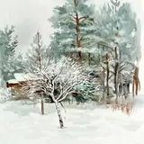 Lydia Mei, Talvemaastik, 1956, Akvarell