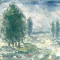Johannes Uiga, Maastik puudega, 1946, Õli, vineer