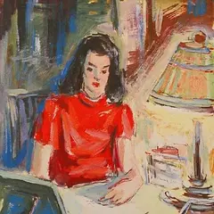 Varmo Pirk, Tütarlaps punases, 1944, Õli, paber