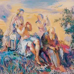Muusad by Ado Vabbe, 1948, Õli, paber, sold Oct 1999