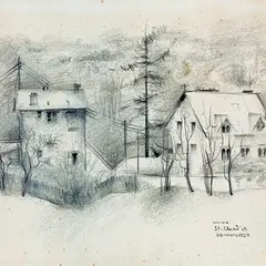 Karin Luts, Vaade St.-Cloud'st, 1929, Pliiats, paber