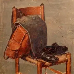 Oskar Hoffmann, Jahitasku ja kingad toolil, 1880, Õli, paber